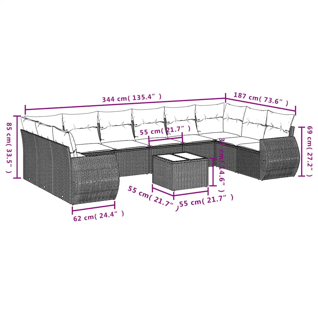 Set Divani da Giardino 10pz con Cuscini in Polyrattan Marrone 3254210