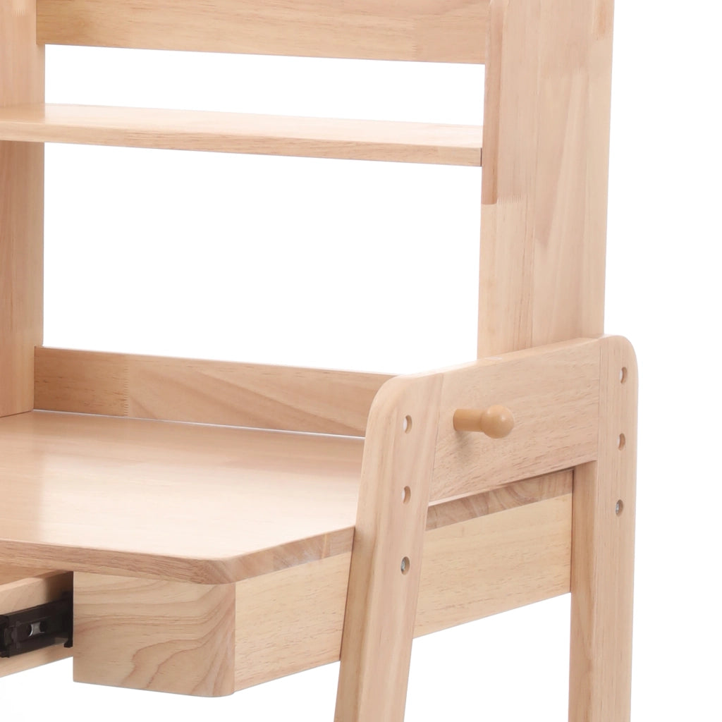 Scrivania lineare per bambini con altezza regolabile cassetto vano portaoggetti e gancio in legno naturale 60 × 88,2 × 118 cm