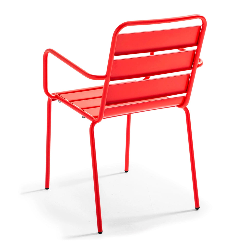Oviala - Set tavolo da giardino e 2 poltrone in metallo rosso