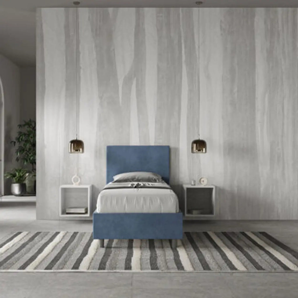 Letto singolo contenitore imbottito 80x190 microfibra blu Adele