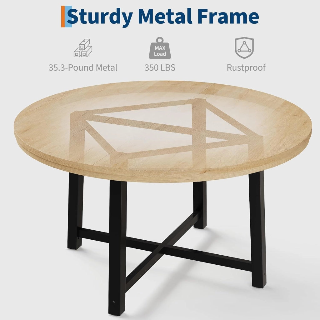 Tavolo da Pranzo Rotondo 120 cm per 4-6 Persone Piano Rovere Naturale e Gambe Metallo
