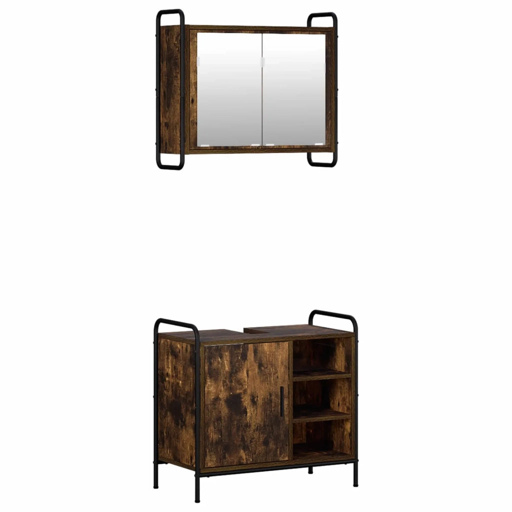 Set di Armadi da Bagno 2 pz Rovere Fumo 65,5 x 34 x 61 cm 3444485