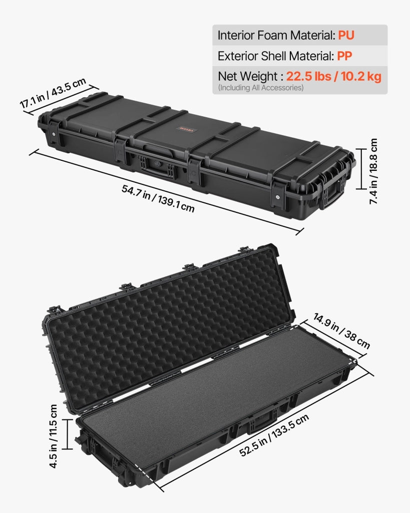 Valigia Rigida Protettiva con Ruote e Schiuma IP67 Impermeabile 139,1 x 43,5 x 18,8 cm in PP Nero per Strumenti e Attrezzature