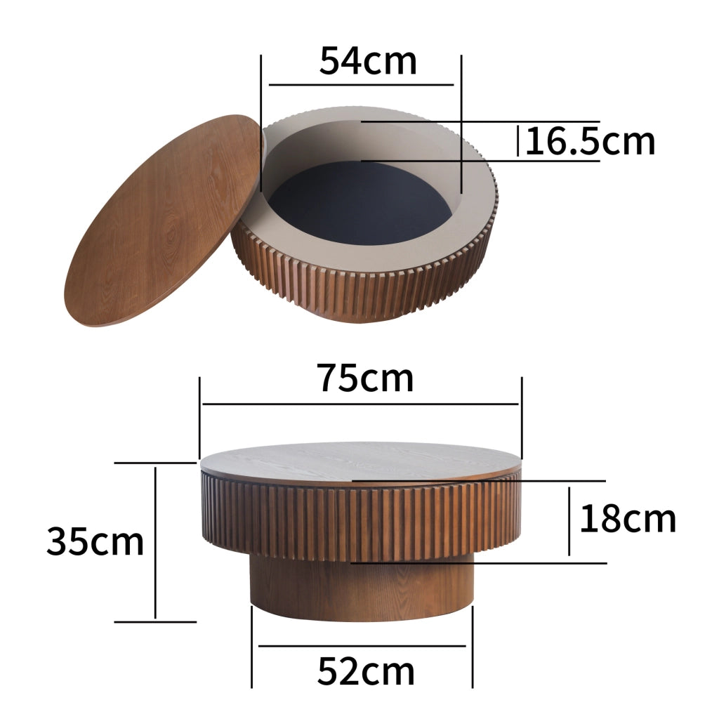 Tavolino da caffè con vano contenitore in legno e MDF noce