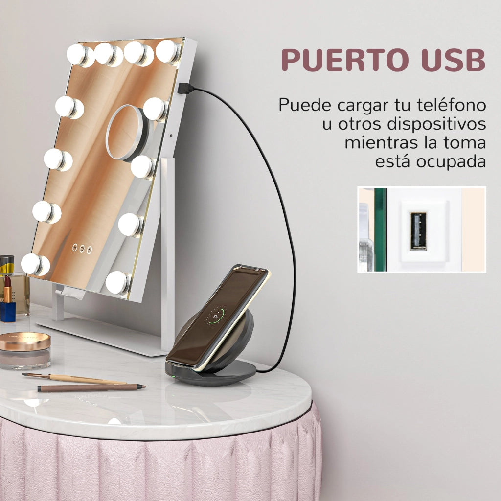 Specchio da Trucco con Luci ¨C Xylo ¨C 30x40 cm 12 Lampadine 3 Modalit¨¤ Touch Bianco