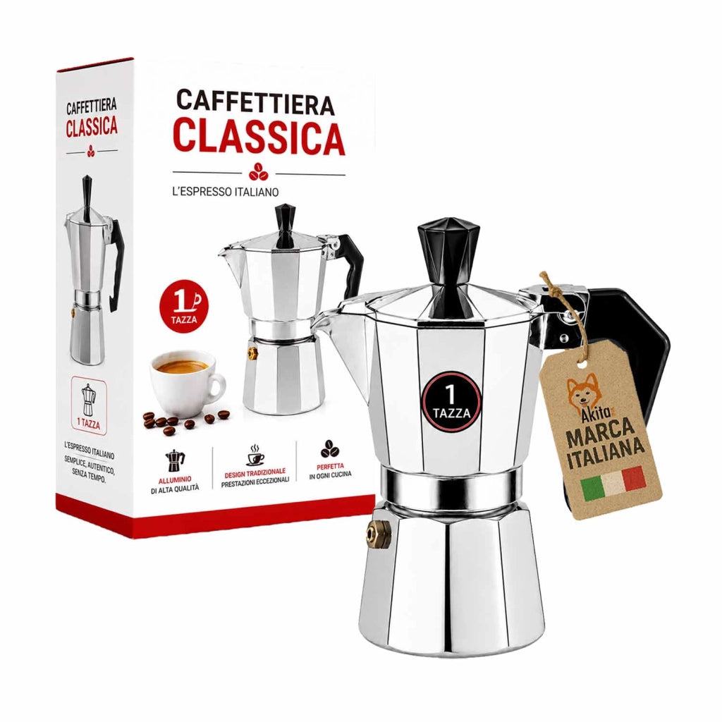 Akitaink Caffettiera Moka 1 Tazza con Valvola di Sicurezza