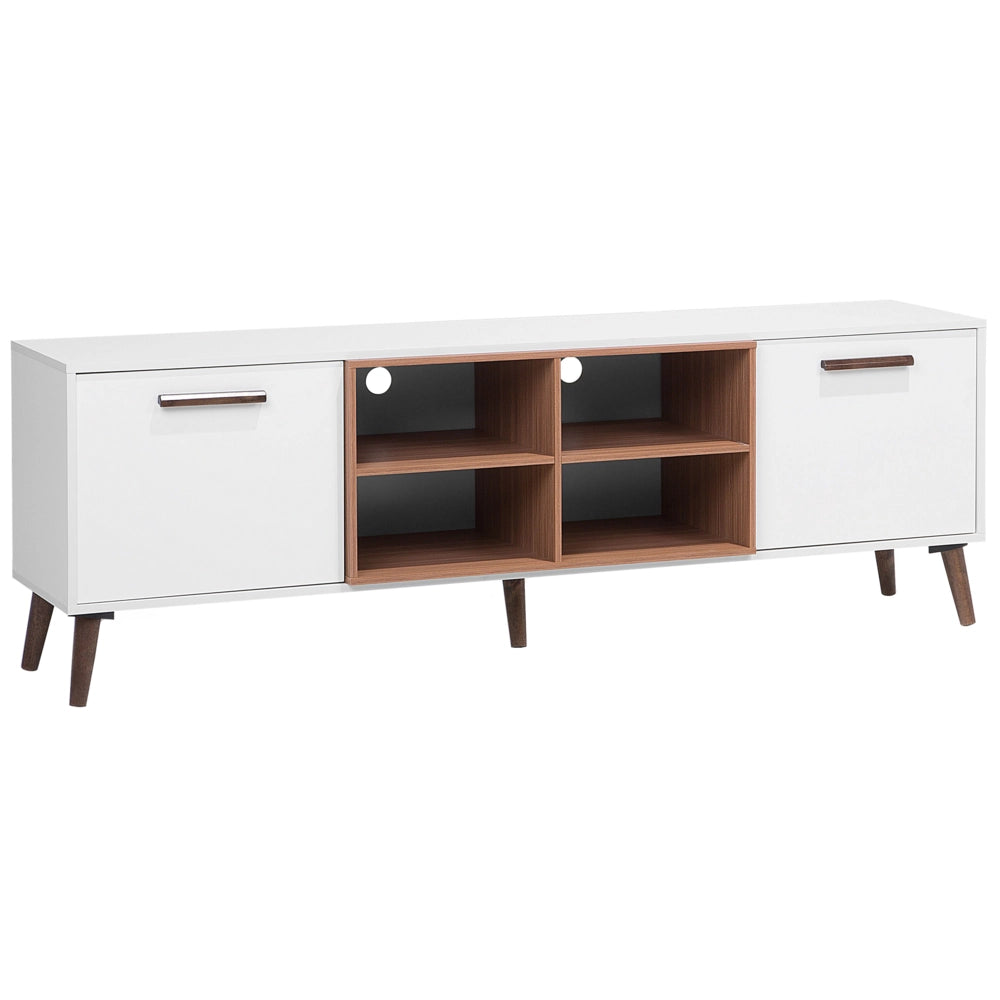 Mobile TV bianco con legno scuro per TV fino a 78ʺ con 2 ripiani