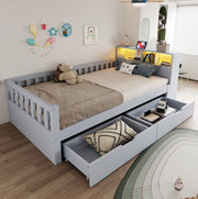 Letto multifunzione in legno con contenimento, LED e prese