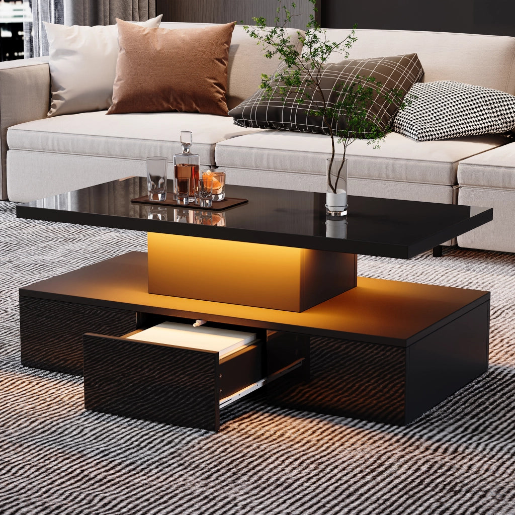 TAVOLINO DA CAFFÈ 100x50x39 cm Nero con LED e 1 cassetto