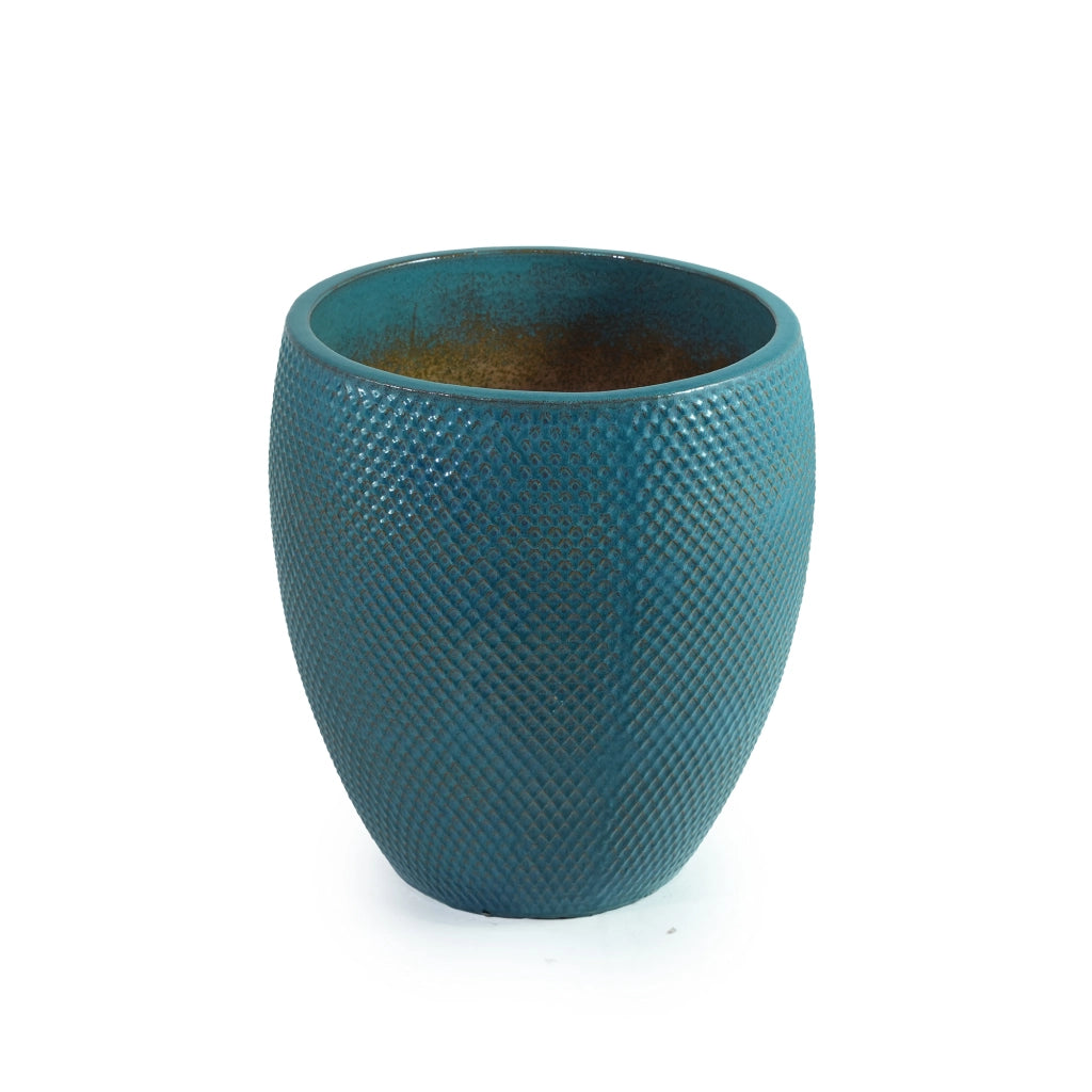 Vaso da fiori in ceramica extra grande Ø46 cm, H 53 cm, smaltato turchese lucido, con fori di drenaggio