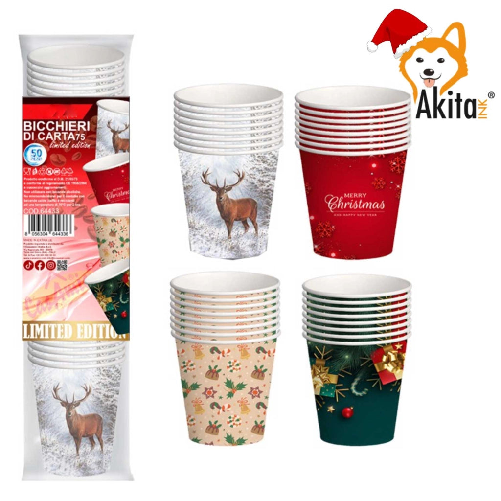 1000 Bicchieri Carta Natale 180ml Biodegradabili AKITAInk