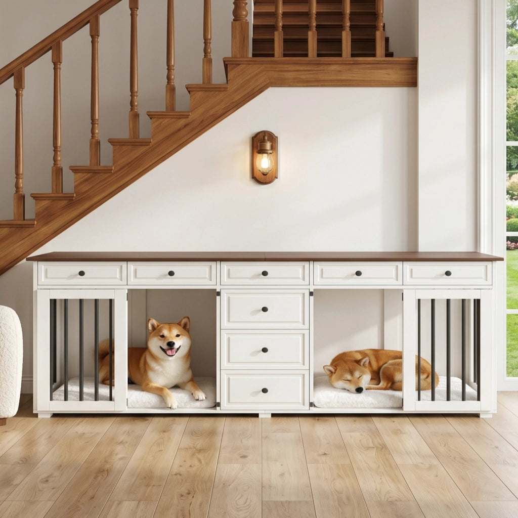 Mobile per cani e porta TV ¨C Minimal ¨C noce, bianco, truciolato e metallo, 200x60x85 cm