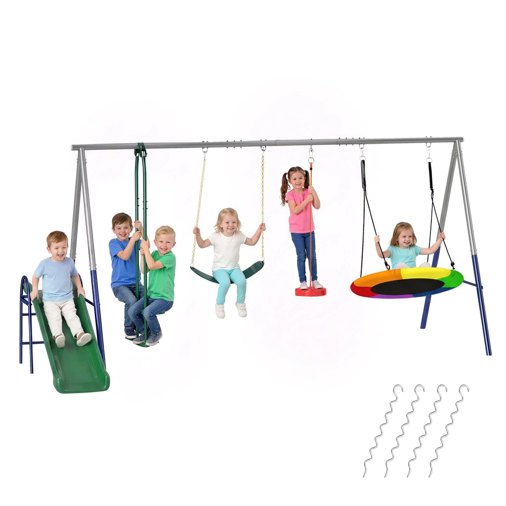 Altalena da giardino 5 in 1 con scivolo regolabile ¨C Xylo ¨C 382x196x203 cm multicolore