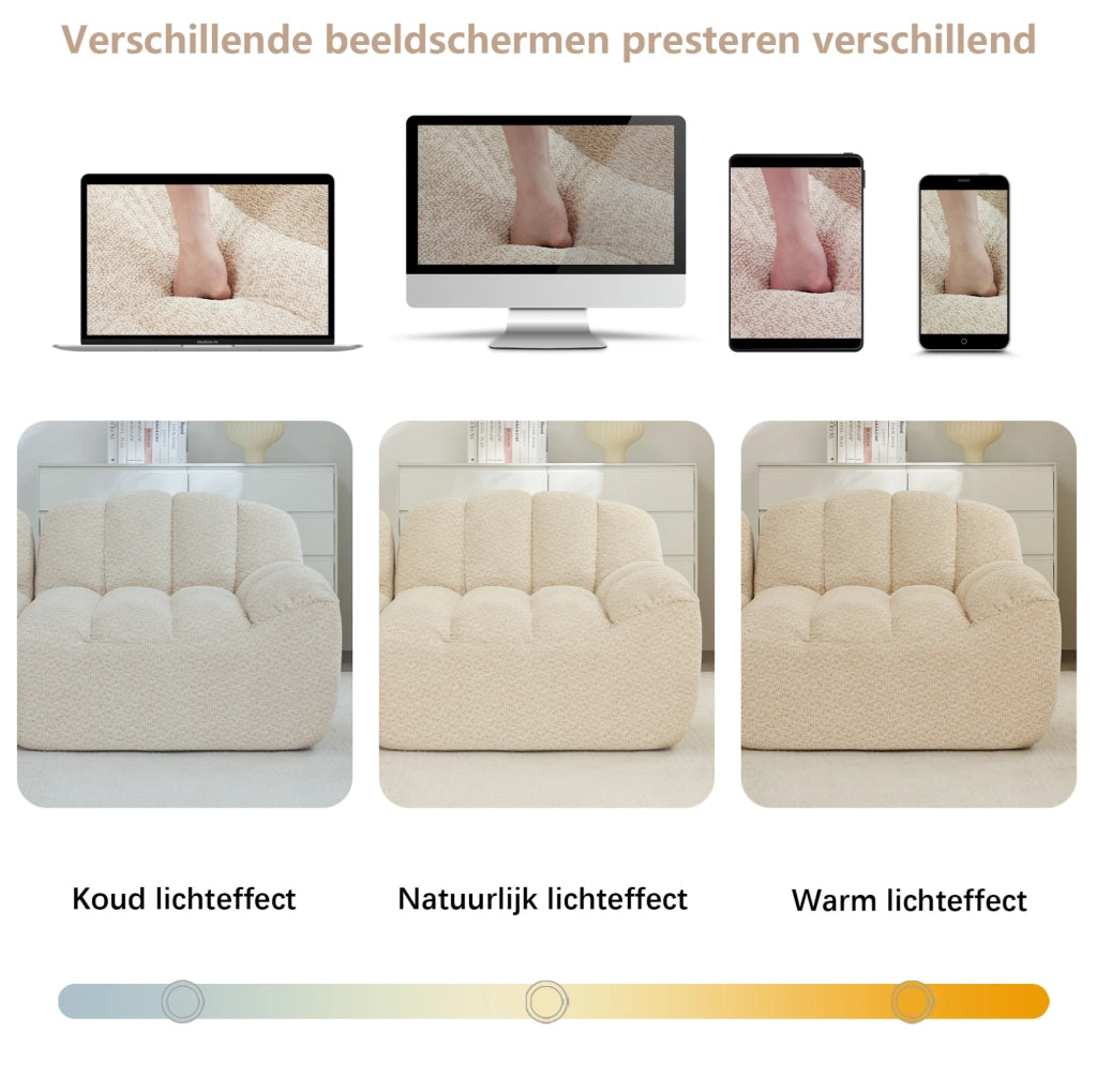 Divano modulare ad angolo 3 posti con pouf, imbottitura in schiuma ad alta densità 32D, tessuto morbido beige chiaro