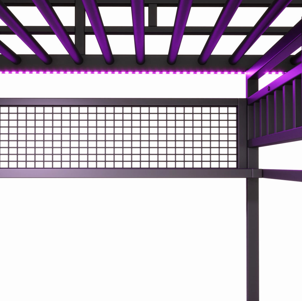 Letto a soppalco 90x200 cm con scrivania; LED; presa e appendiabiti nero HOMVRA