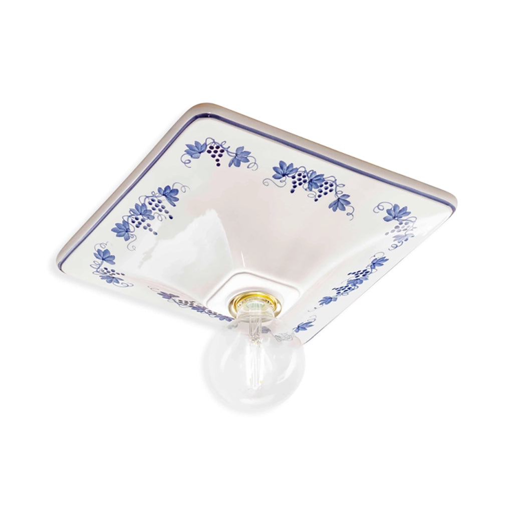Plafoniera Quadrata Classica Trieste Bianco Decorato Filo Blu 1 Luce E27