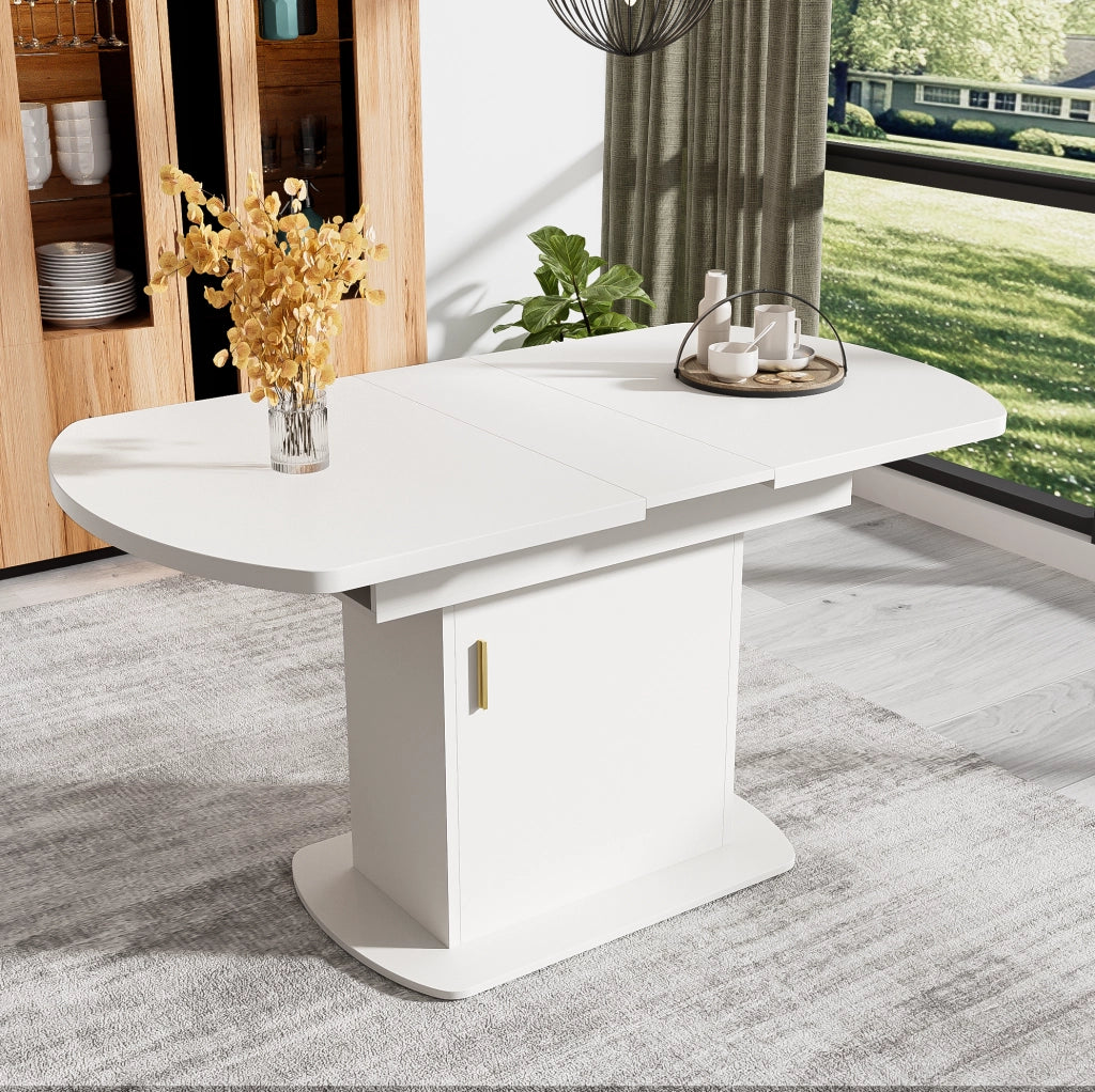 Tavolo da pranzo allungabile ovale 110/130x70x75 cm con vano portaoggetti bianco e maniglia dorata
