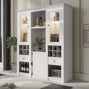 Vetrina ULEVR 143x45,5x170 cm con LED a 16 colori, 2 ante trasparenti, cassetti e vani portaoggetti, bianca