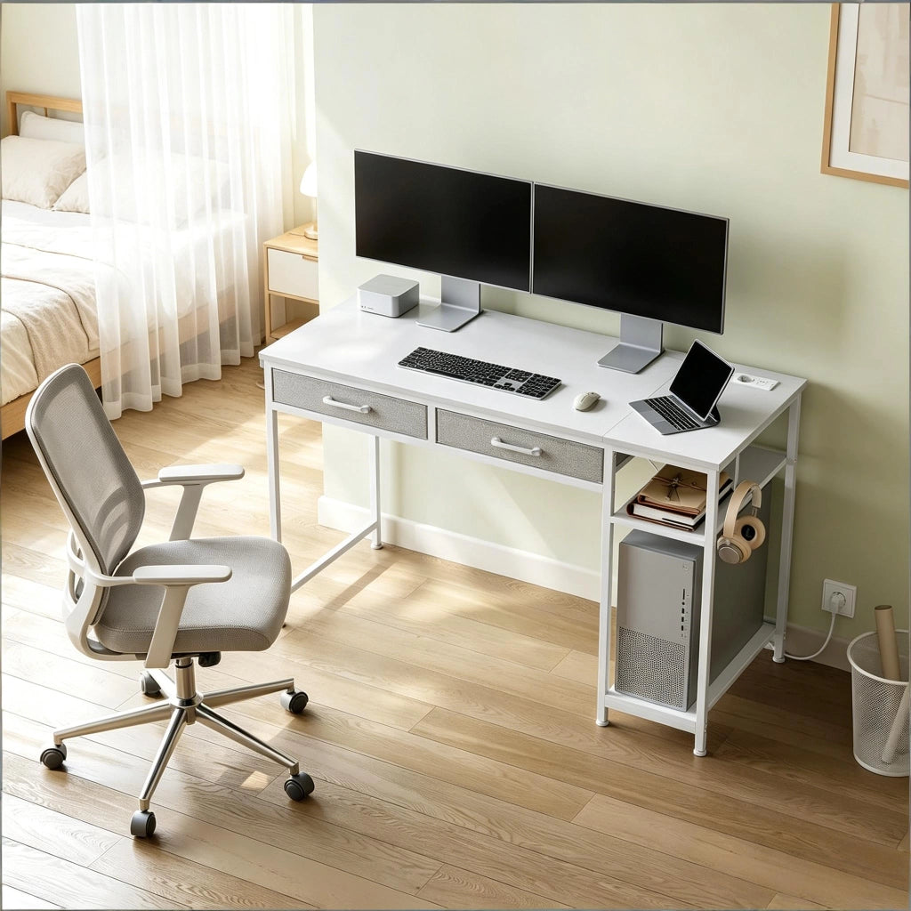 Scrivania per computer moderna, tavolo da gioco con cassetti in tessuto, scrivania da studio, scrittoio da trucco (solo scrivania per computer)