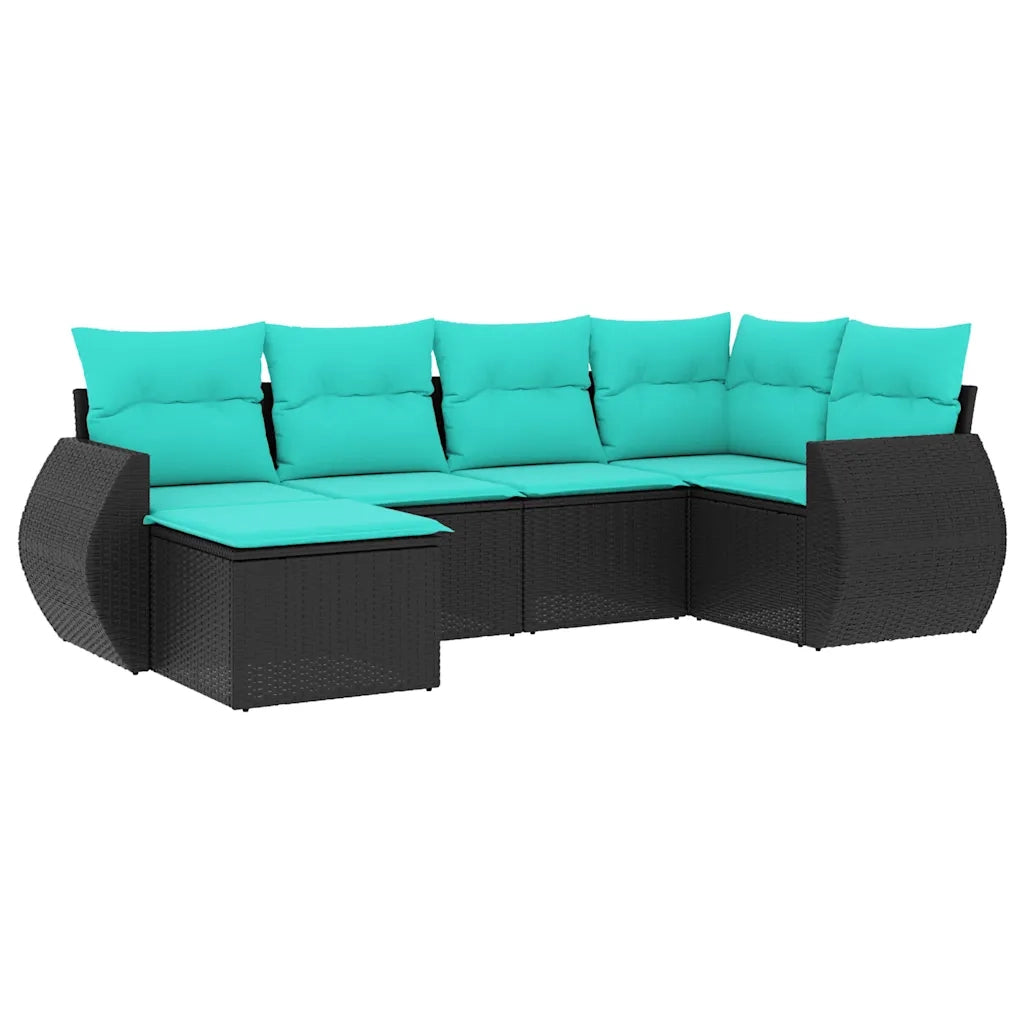 Set Divani da Giardino 6 pz con Cuscini Nero in Polyrattan 3221656