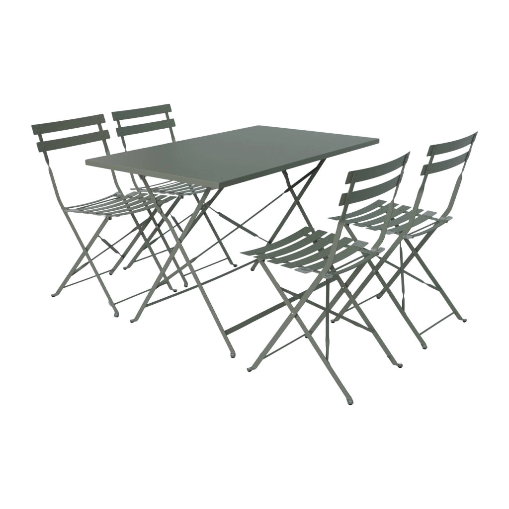 Set tavolo da giardino pieghevole in acciaio con 4 sedie, 110cm, verde