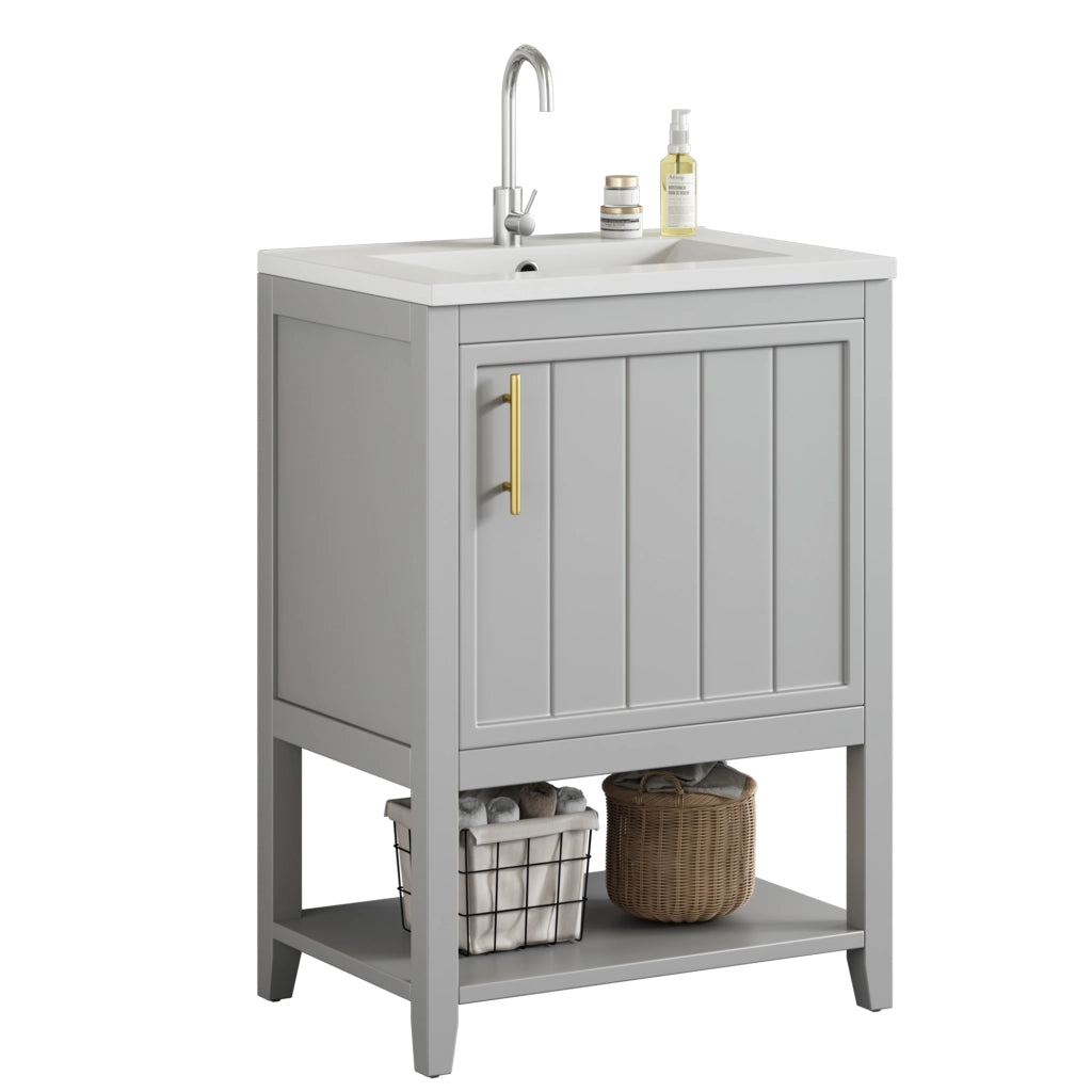 Mobile da bagno con ripiani interni; da pavimento; in MDF; grigio