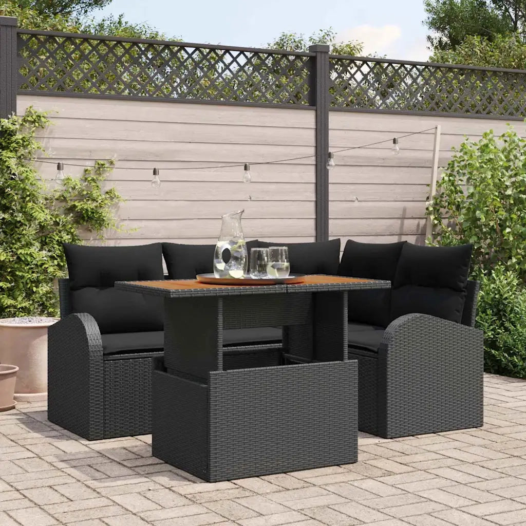 Set Divano da Giardino con cuscino 5 pcs Nero