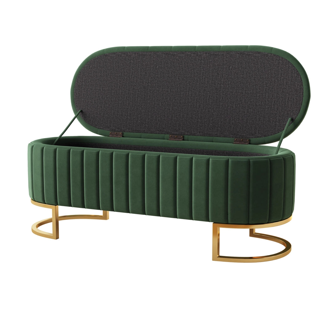 Panca Contenitore in Velluto Verde con Seduta Imbottita 120x40 cm