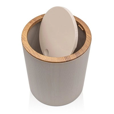 Pattumiera 5lt Tortora coperchio basculante dettagli effetto legno Blob