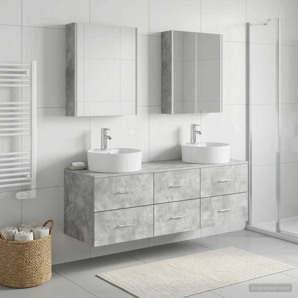 Set di mobili per il bagno 5 pz Grigio Cemento 3406890