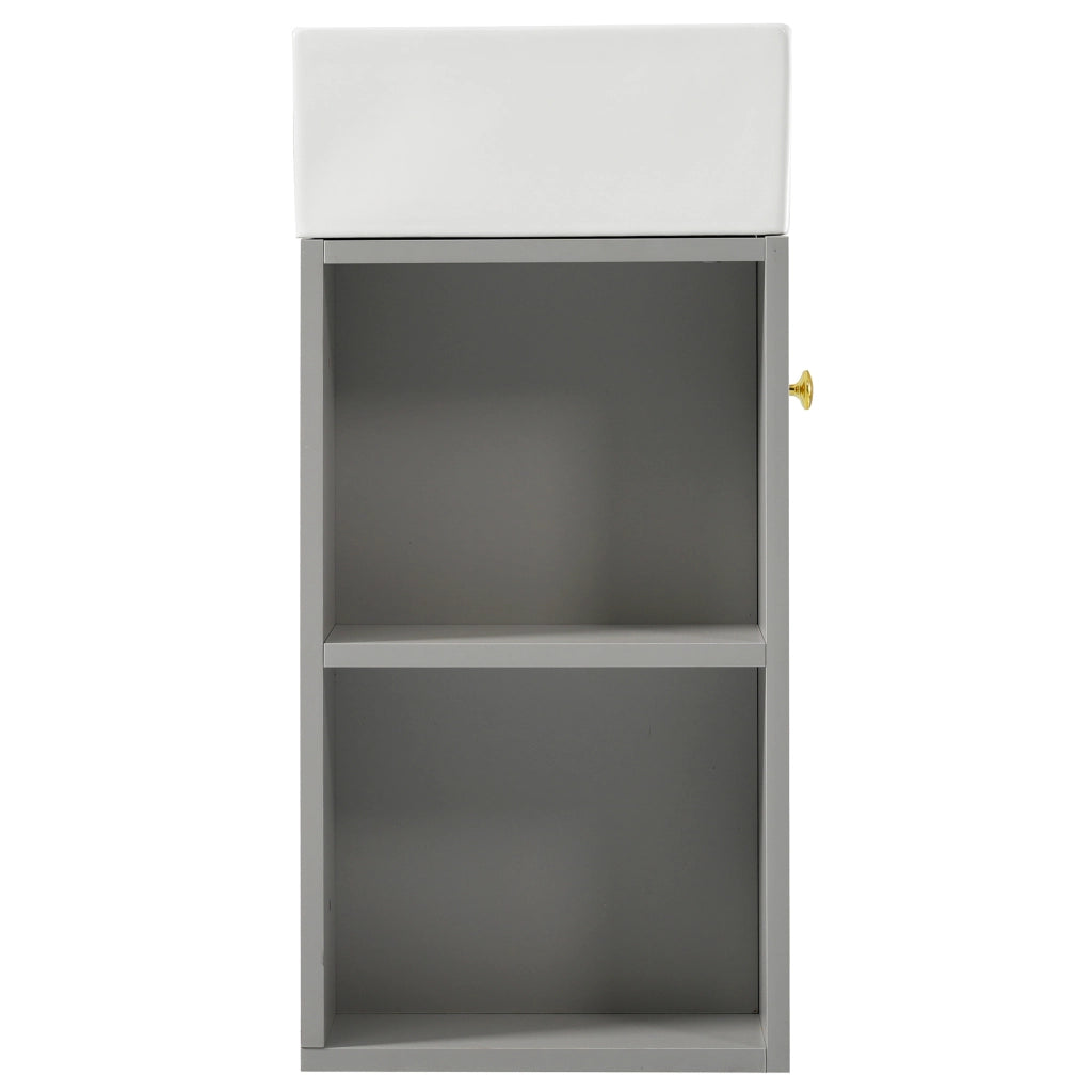 Mobiletto con lavabo in truciolato grigio e bianco con ripiani laterali e lavabo in ceramica 69 × 52 × 32 cm