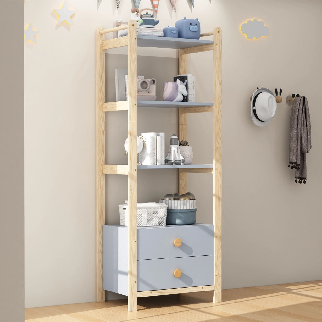 LIBRERIA 4 ripiani 2 cassetti 70x44x180 cm blu e legno