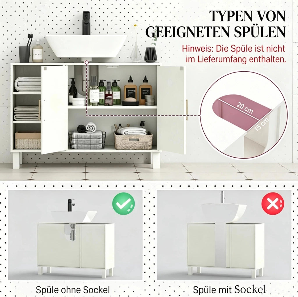 Mobile sottolavabo crema 90x30x63 cm con ripiani