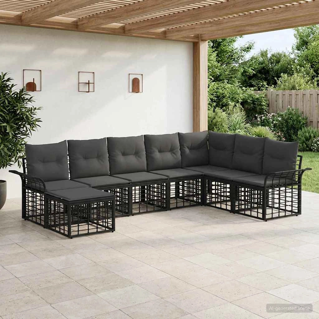 Set di divani da esterno 8 pz Nero e Grigio scuro Poliestere 3437749