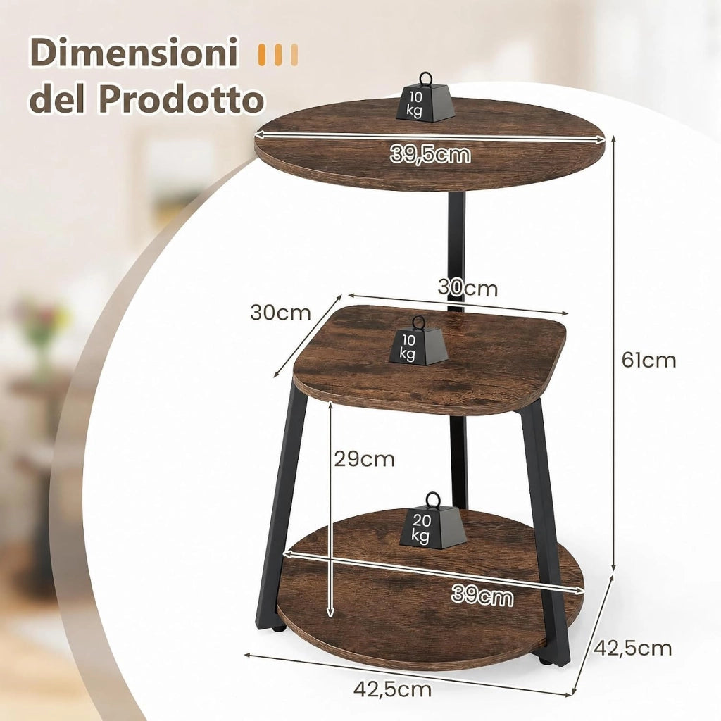 Tavolino da Divano a 3 Livelli, 42,5 x 42,5 x 61 cm (2)
Tavolino Salotto con Struttura in Metallo e Legno, Piedini Antiscivolo, Moderno Tavolo Basso da Caffè per Soggiorno e Camera