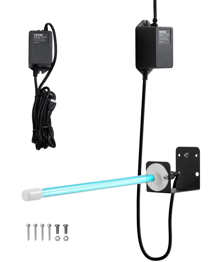 Purificatore d'aria HVAC per condotti AC 2402-UV18 con lampada UV-C 18W in acciaio nero, facile da montare per uso domestico, 80 x 56 x 435 mm