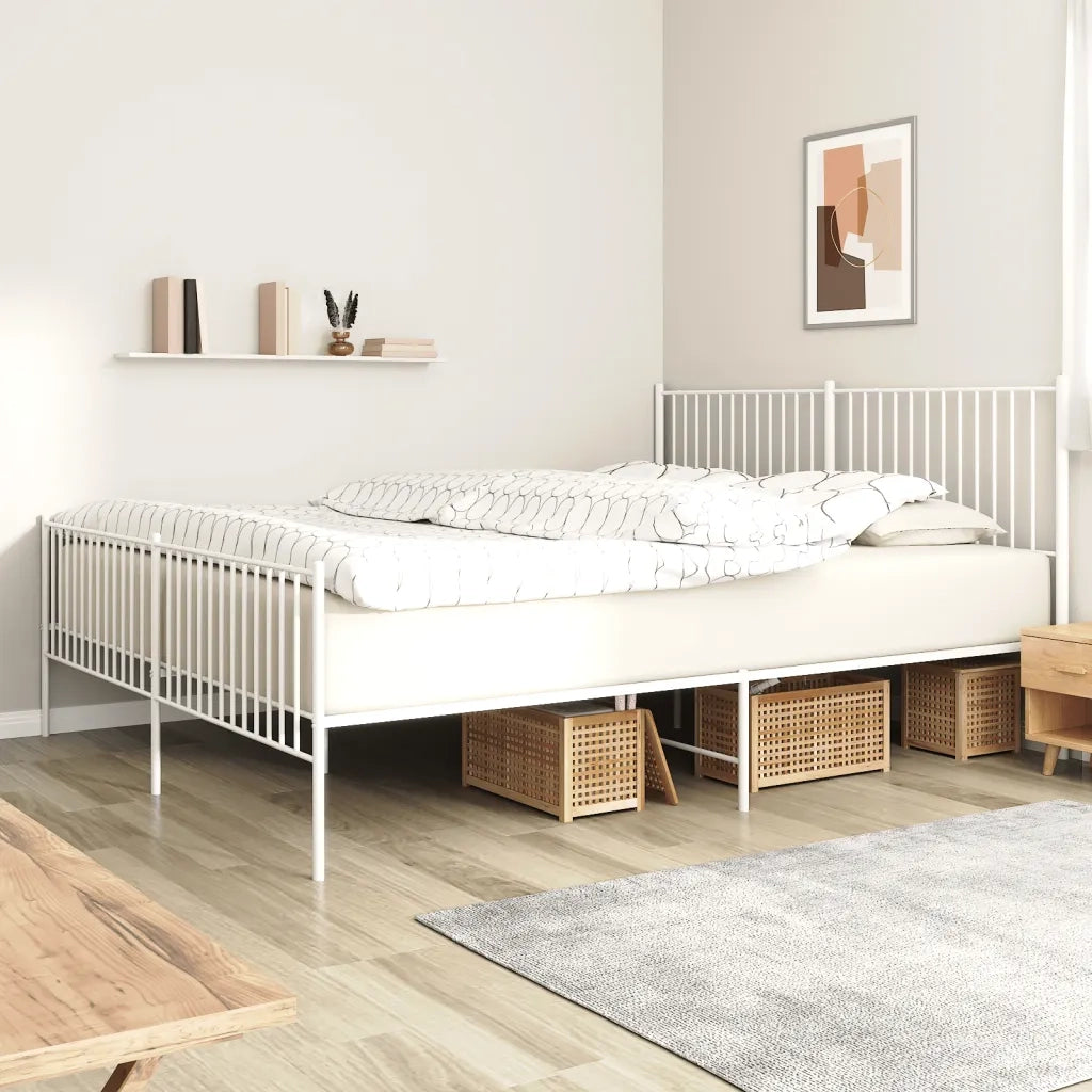 Letto matrimoniale | Letto per adulti | Giroletto con Testiera e Pediera Metallo Bianco 200x200 cm