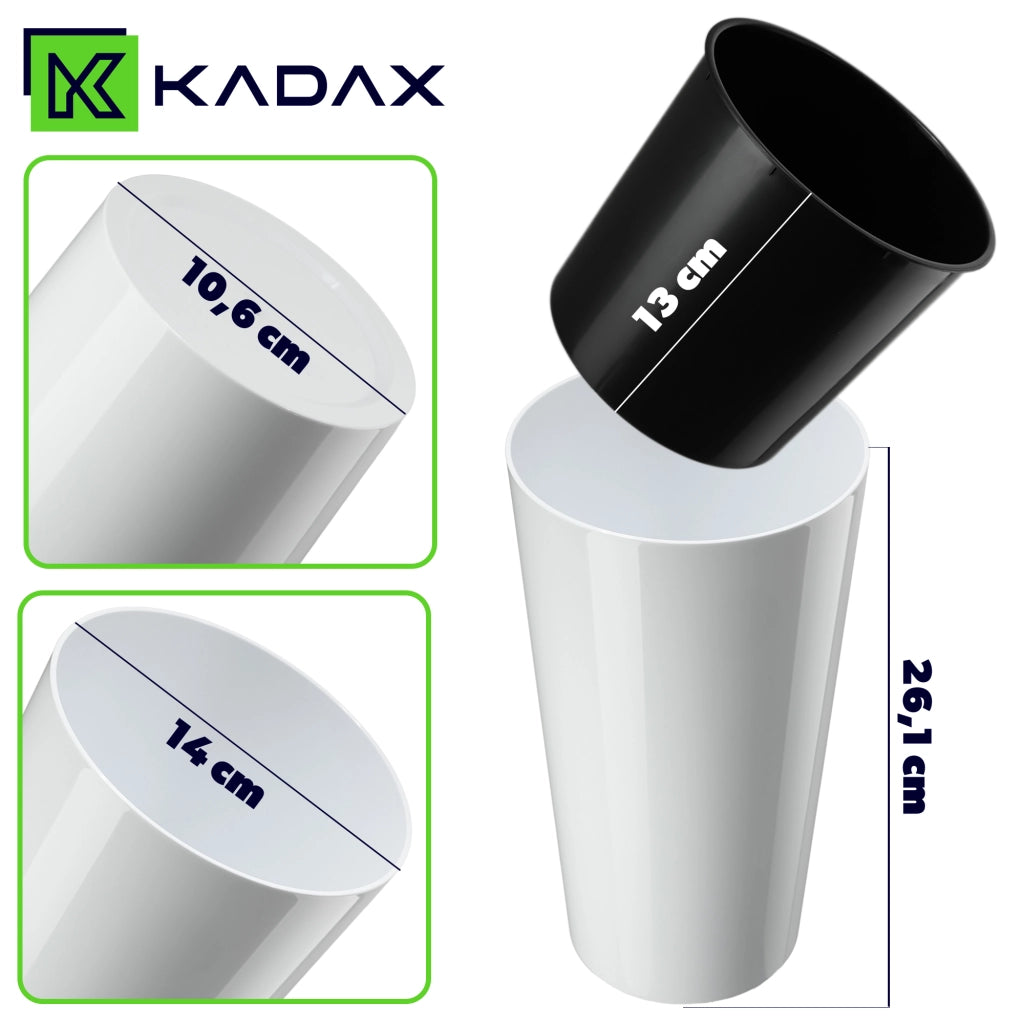 Vaso da fiori KADAX 36 cm con coperchio e inserto, in plastica bianca.