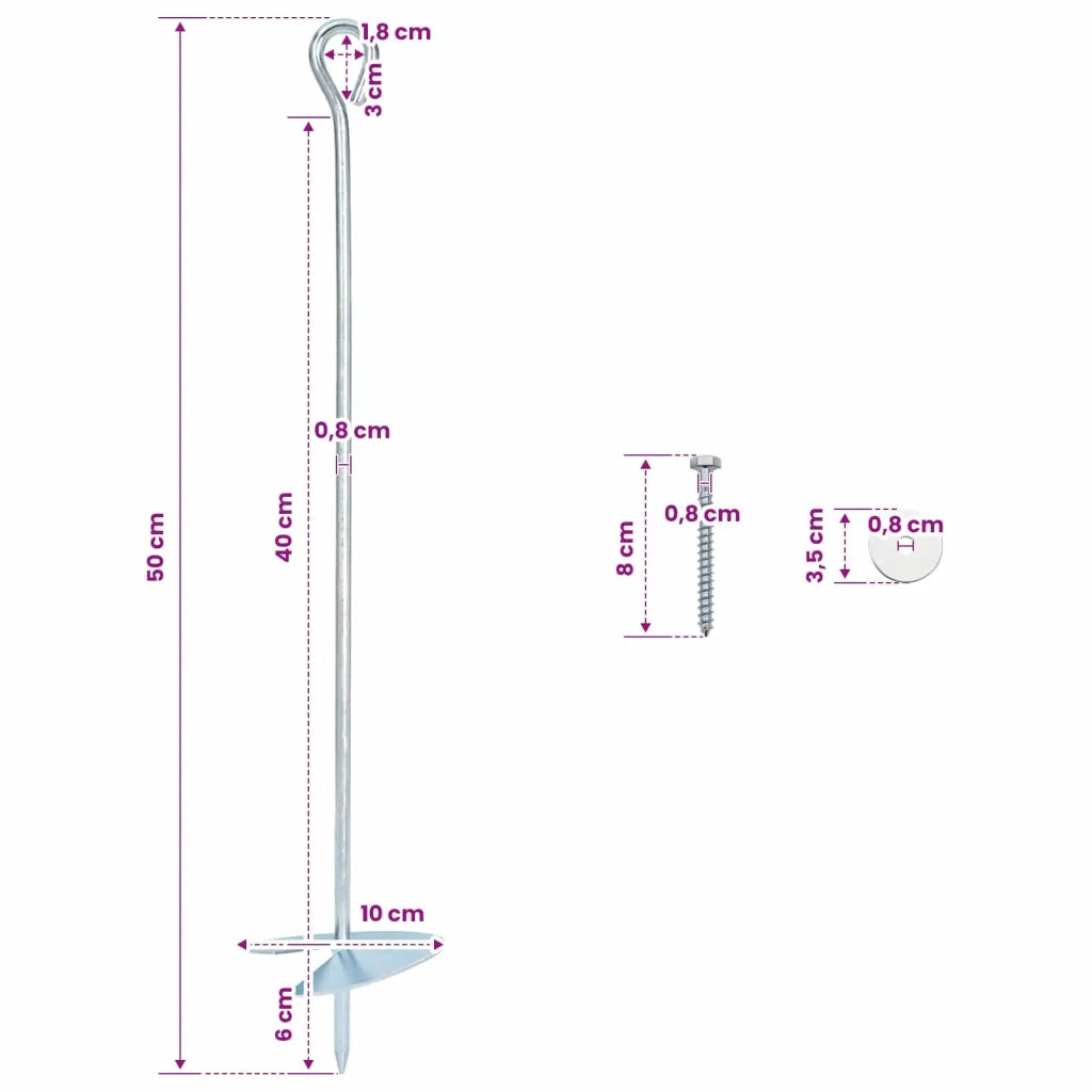 Ancora per Terra 2 pcs Argento Ø10 x 50 cm Metallo Galvanizzato 42052424