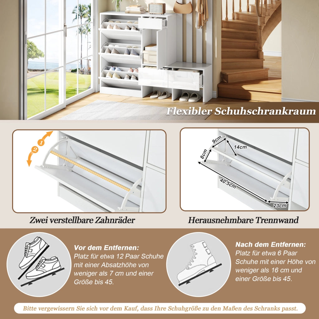 Set di mobili da ingresso con scarpiera a ribalta; panca e appendiabiti in MDF bianco 160 × 35 × 160 cm