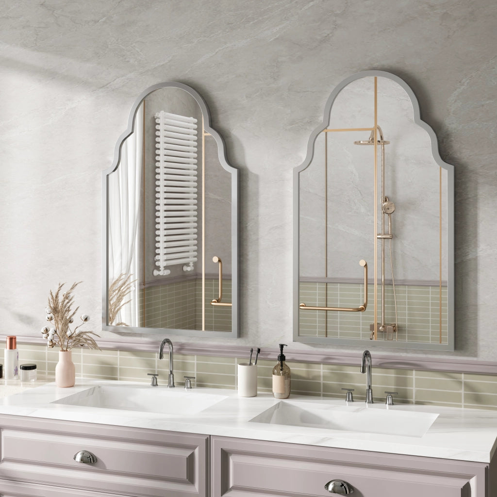 Specchio rettangolare da parete con cornice in metallo argento 61 × 101 cm per bagno; camera e ingresso