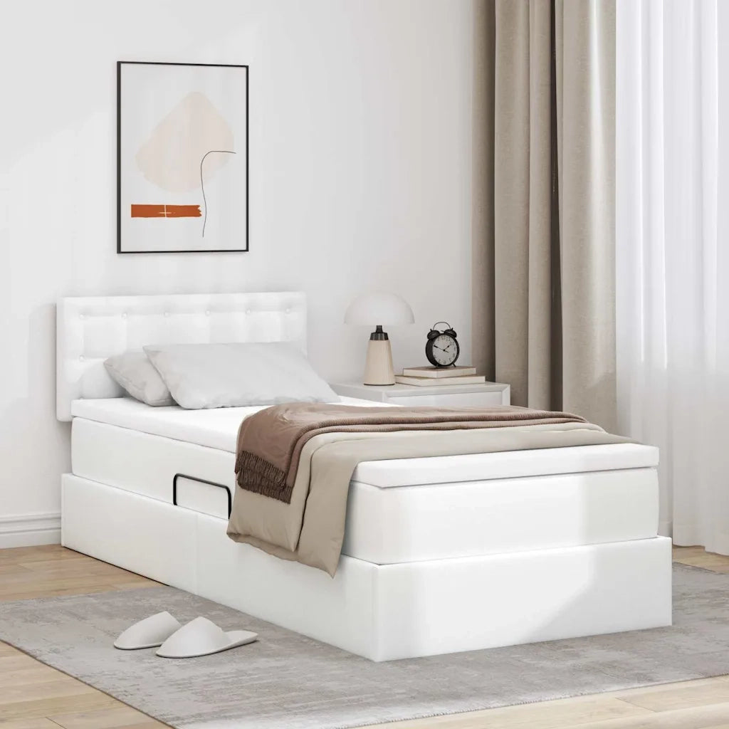 Letto con contenitore e materasso Bianco Puro 90 x 200 cm