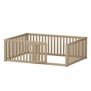 Letto a terra per bambini 140x200 cm in legno con sponde e cancelletto; senza rete; naturale