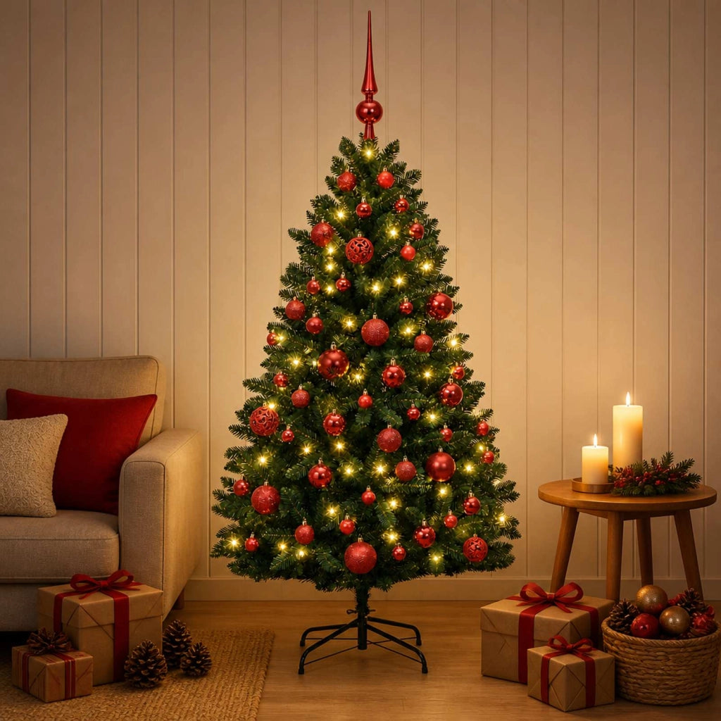 Albero di Natale artificiale verde scuro con palline 150 cm 3465920