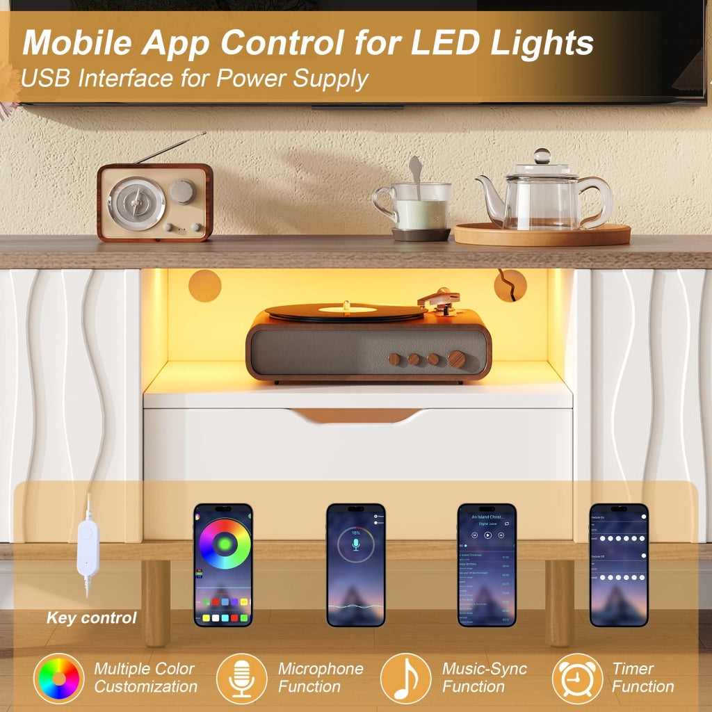 Mobile TV, illuminazione a LED, con cassetti, ante scorrevoli, adatto a televisori da 70 pollici, bianco