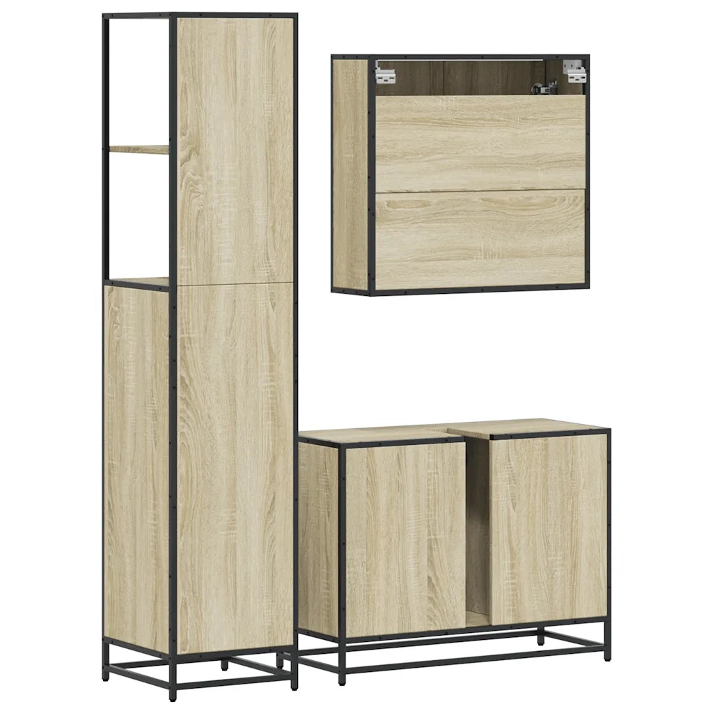 Set Mobili da Bagno | Armadio da bagno 3 pz Rovere Sonoma in Legno Multistrato