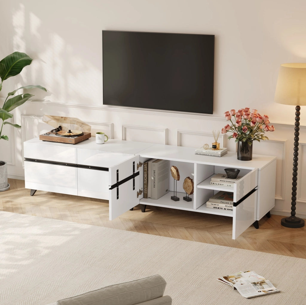 Mobile TV 180x40x49 cm bianco MDF con 4 vani e ripiani regolabili