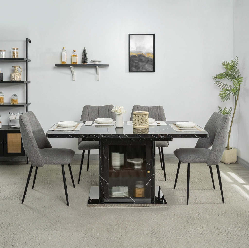 Tavolo da pranzo rettangolare estensibile nero con mobile contenitore