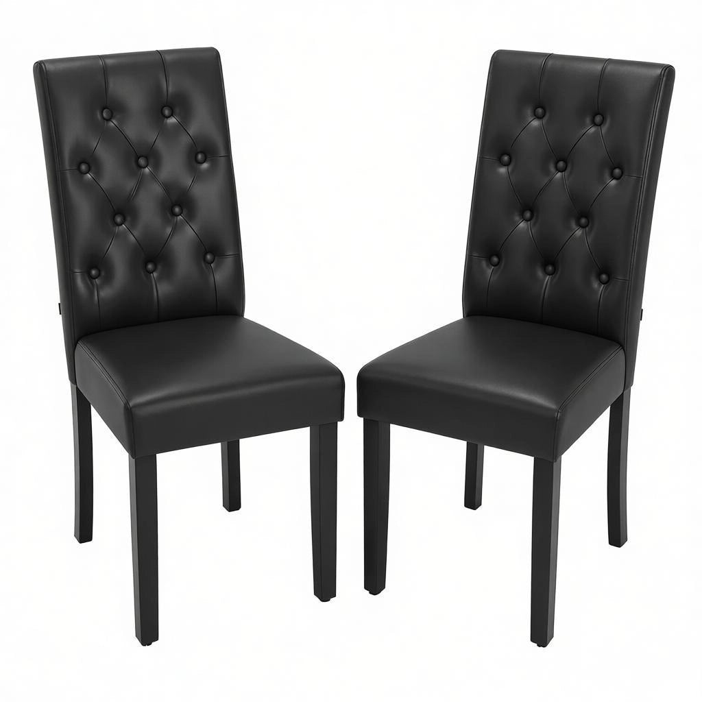 Sedie da sala da pranzo set 2 con schienale alto ergonomico e piedini regolabili, in similpelle e legno nero
