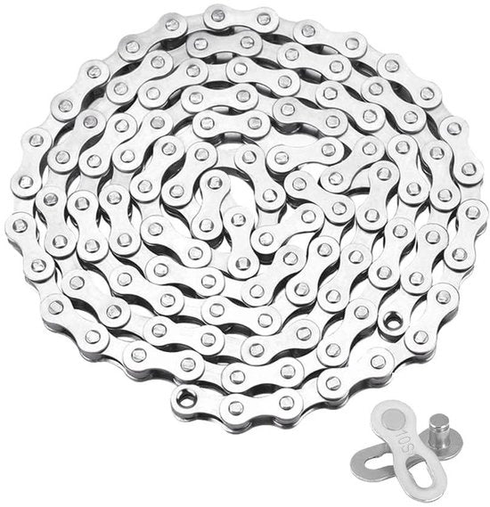 Catenaccio per bicicletta a 116 denti - Acciaio - 1/2 x 11/128 Pollici - Chiave catenaccio - Connettore catenaccio per bicicletta - 150 cm - Zinco argentato